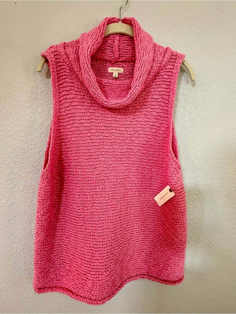 NWT Anthropologie Pilcro Pink Cowl Neck Open Knit Sweater Vest XL